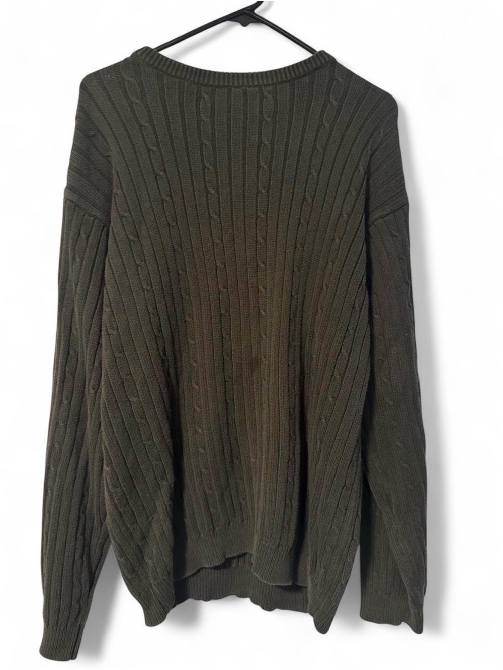 Vintage Cherokee Olive Cable-Knit Crewneck Grandpa Sweater